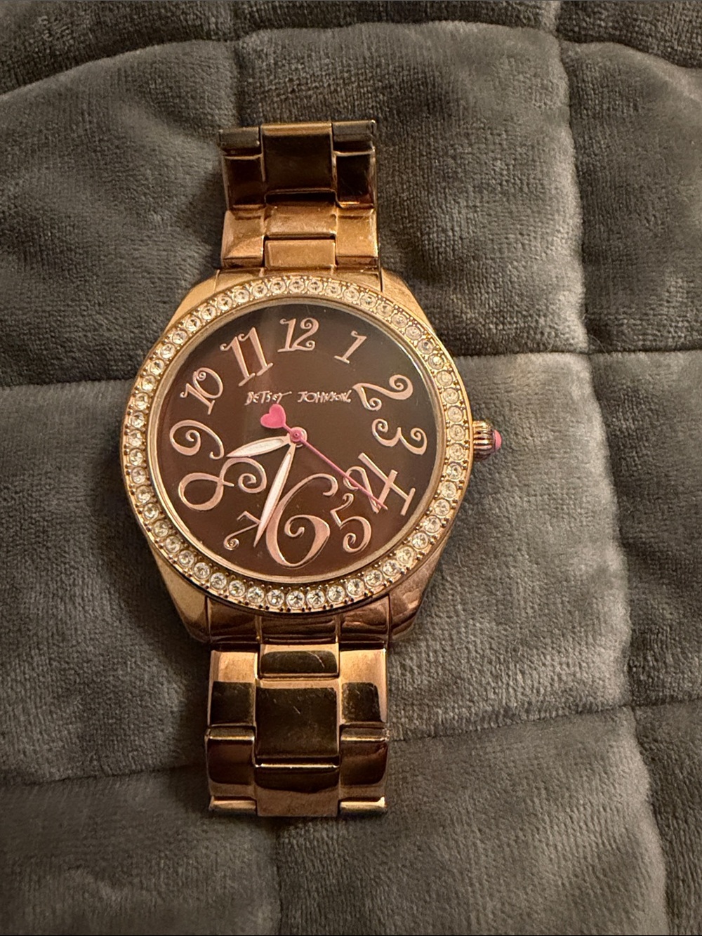 Betsey Johnson Rose Gold and Pink Heart Accent Watch